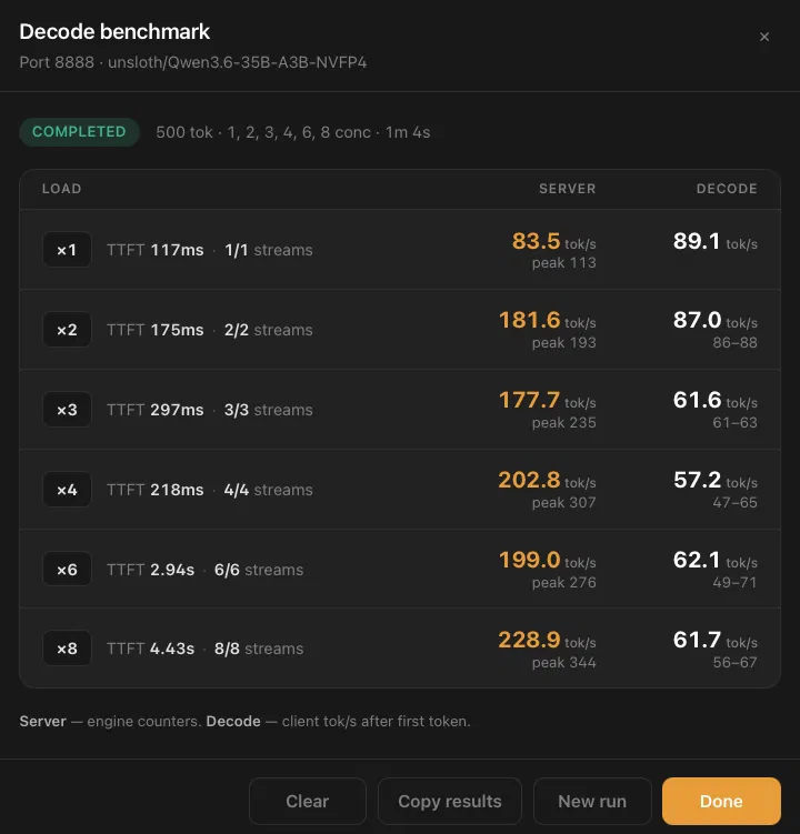 Débit de décodage mesuré selon le nombre de streams simultanés